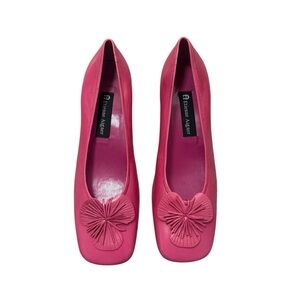 Etienne Aigner Leather Pink Loafers with Floral Accent Size 7.5